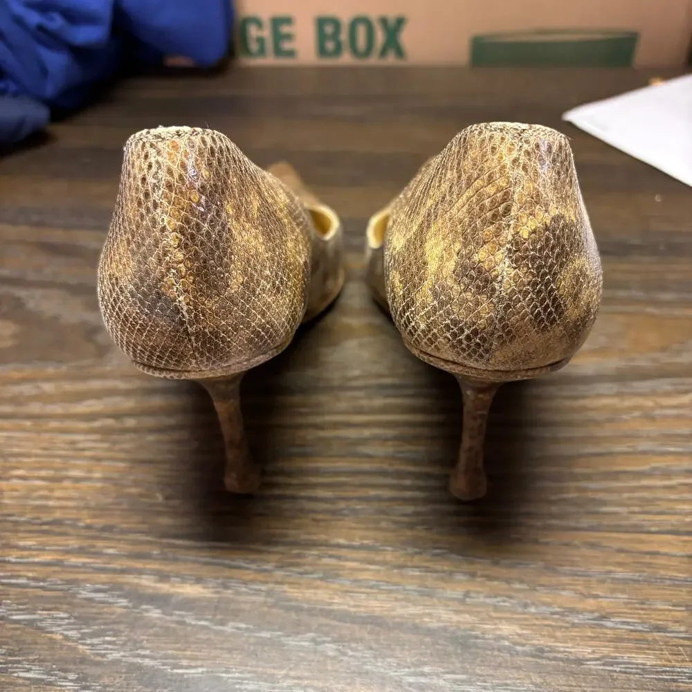 Jimmy Choo Snakeskin Leather Pumps Heels 39 8.5 Brown Pointed Toe Python Italy